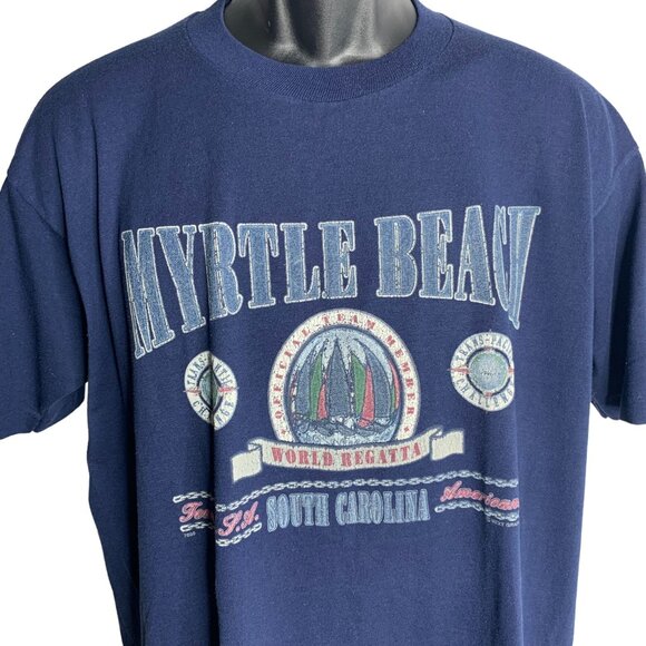 Vintage 90s Myrtle Beach Crewneck T Shirt XL Blue Single Stitch Short Sleeves - Picture 2 of 6